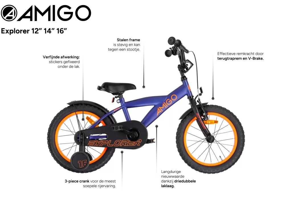 Explorer 14 Inch 21,5 Cm Jongens Terugtraprem Blauw/Oranje^AMIGO Clearance
