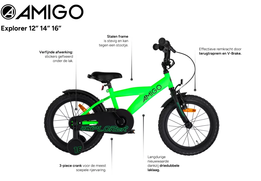 Explorer 14 Inch 21,5 Cm Jongens Terugtraprem Groen/Zwart^AMIGO Best