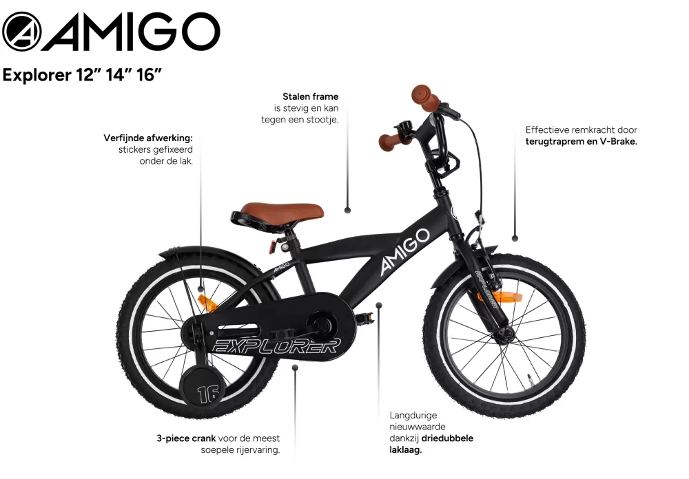 Explorer 14 Inch 21,5 Cm Jongens Terugtraprem Zwart/Wit^AMIGO Discount