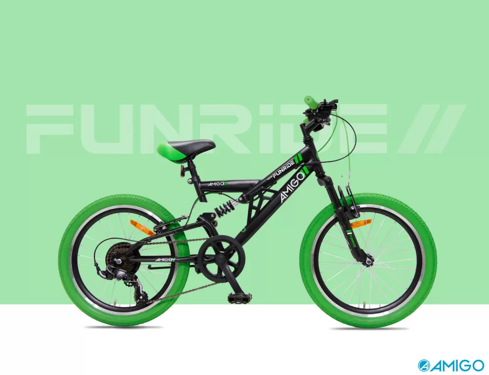 Fun Ride 20 Inch 33 Cm Junior 7V V-Brakes Zwart/Groen^AMIGO Store