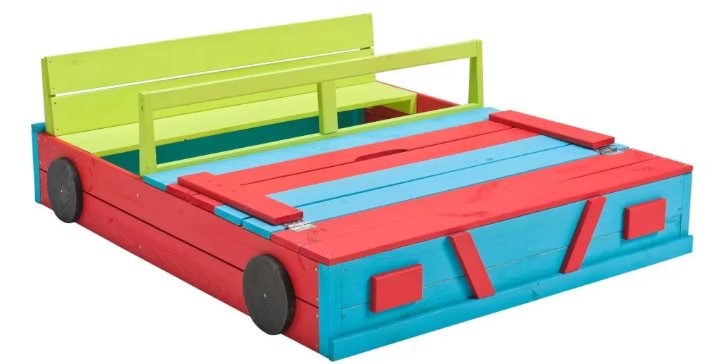 Zandbak Auto 120 X 100 X 20 Cm Hout Blauw/Groen/Rood^Swing King Fashion