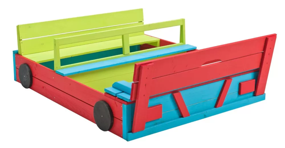 Zandbak Auto 120 X 100 X 20 Cm Hout Blauw/Groen/Rood^Swing King Fashion